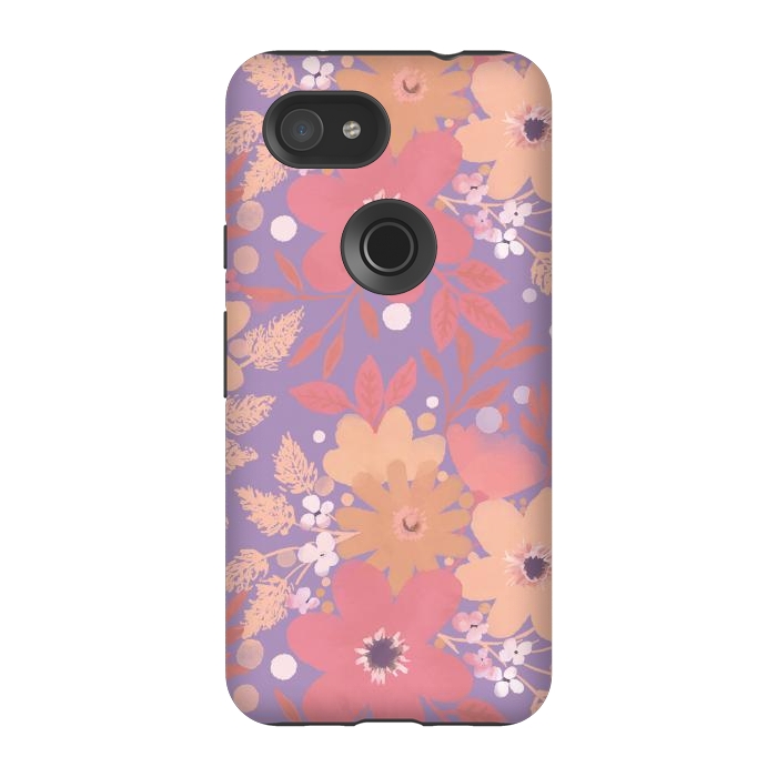 Pixel 3A StrongFit Watercolor dotted wildflowers - pink purple by Oana 