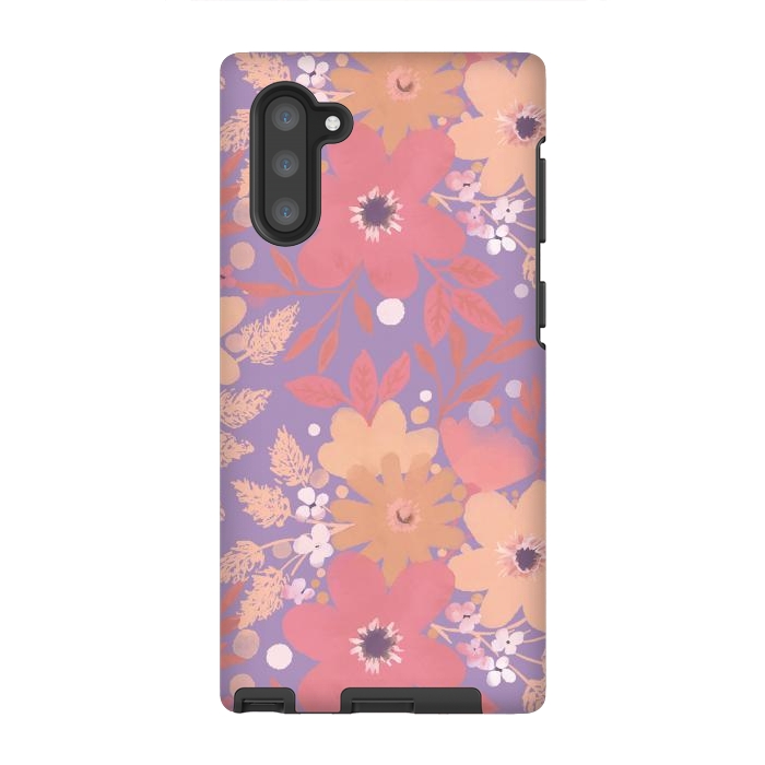 Galaxy Note 10 StrongFit Watercolor dotted wildflowers - pink purple by Oana 