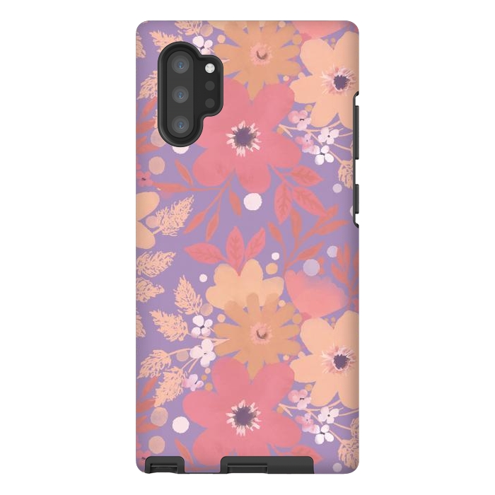 Galaxy Note 10 plus StrongFit Watercolor dotted wildflowers - pink purple by Oana 