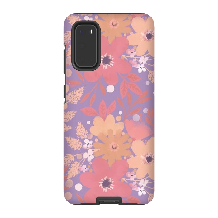 Galaxy S20 StrongFit Watercolor dotted wildflowers - pink purple by Oana 