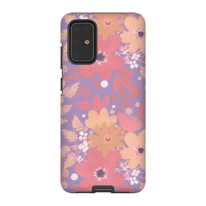 Galaxy S20 Plus StrongFit Watercolor dotted wildflowers - pink purple by Oana 