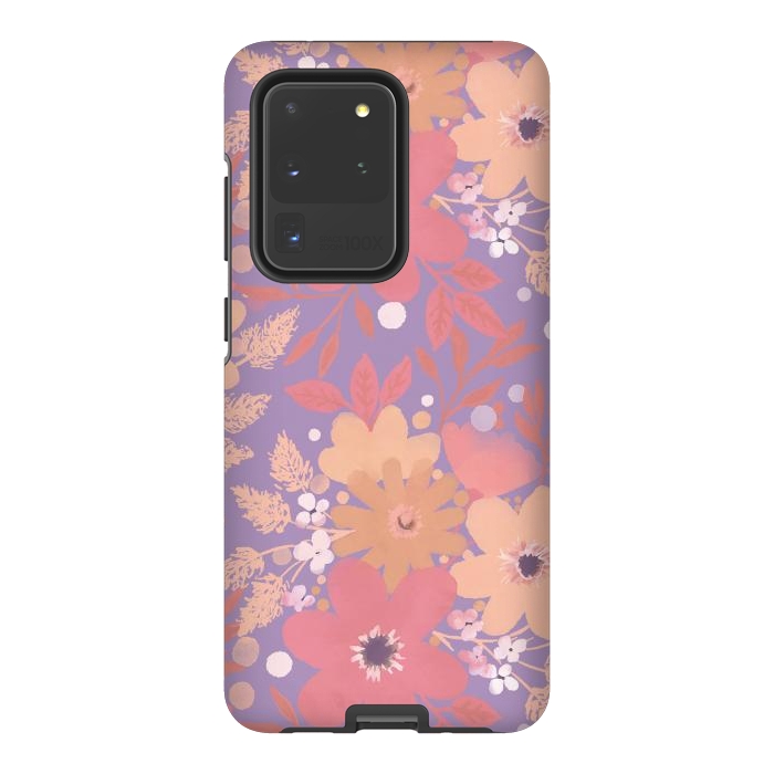 Galaxy S20 Ultra StrongFit Watercolor dotted wildflowers - pink purple by Oana 