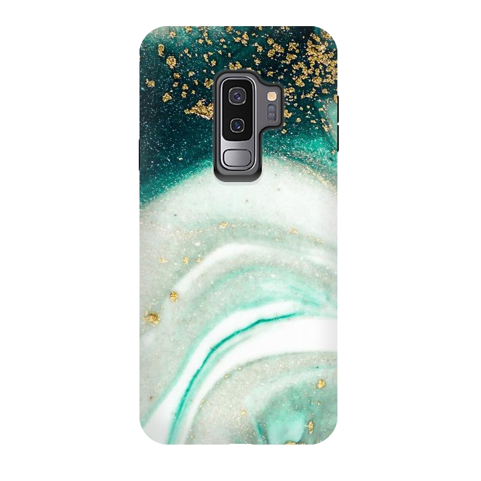 Galaxy S9 plus StrongFit Green Marble Swirls and Agate Ripples by ArtsCase