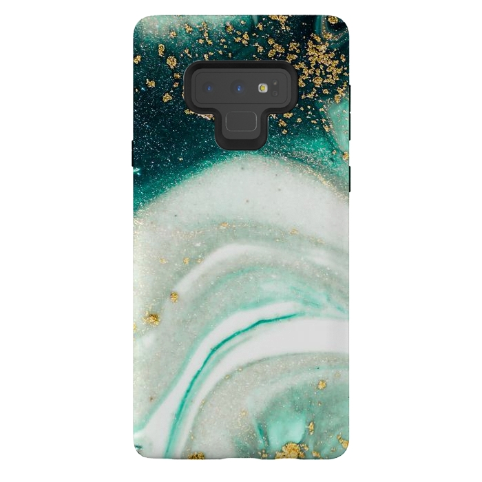 Galaxy Note 9 StrongFit Green Marble Swirls and Agate Ripples by ArtsCase