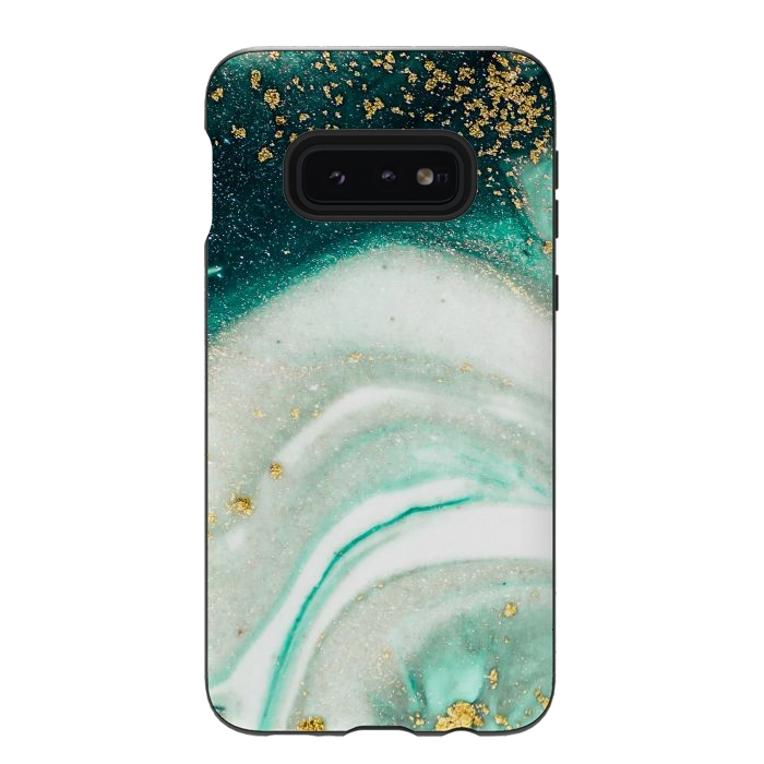 Galaxy S10e StrongFit Green Marble Swirls and Agate Ripples by ArtsCase