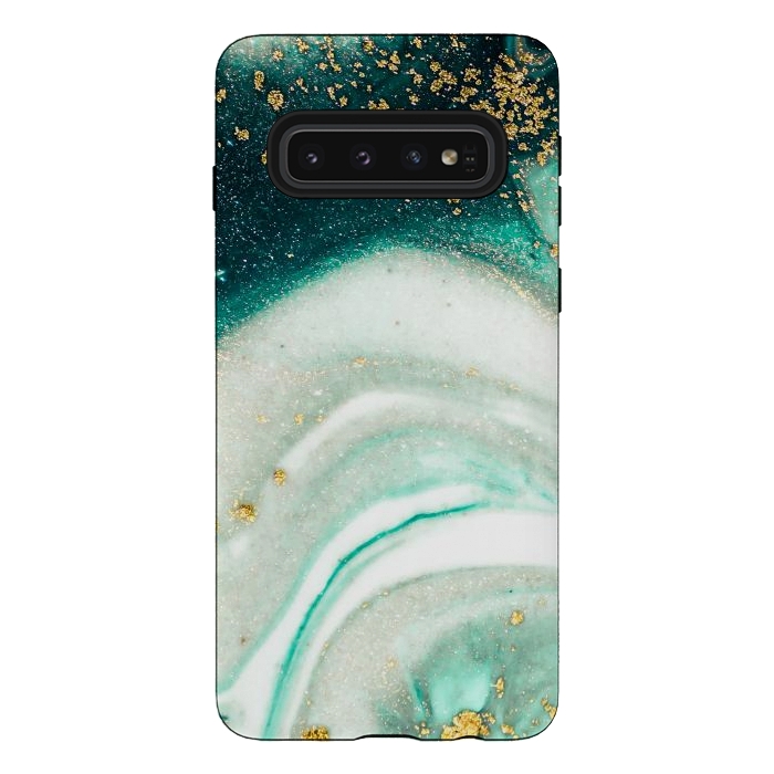 Galaxy S10 StrongFit Green Marble Swirls and Agate Ripples by ArtsCase