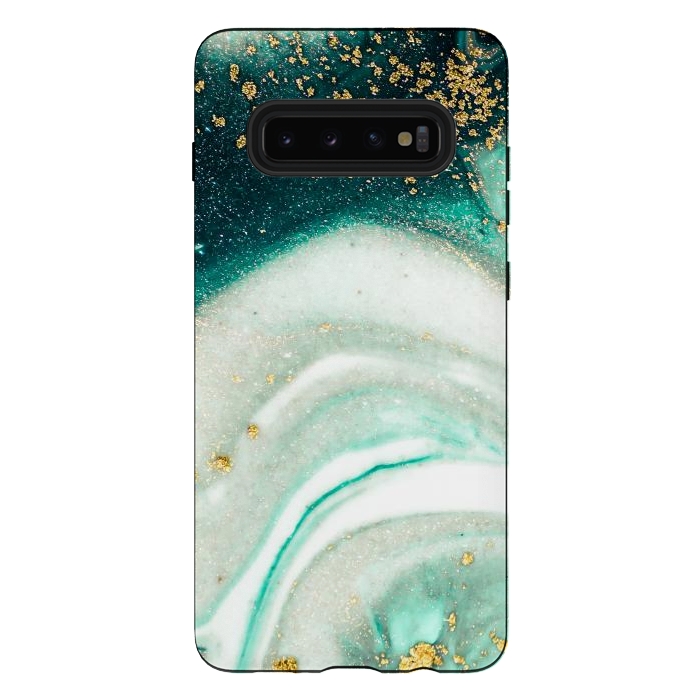 Galaxy S10 plus StrongFit Green Marble Swirls and Agate Ripples by ArtsCase