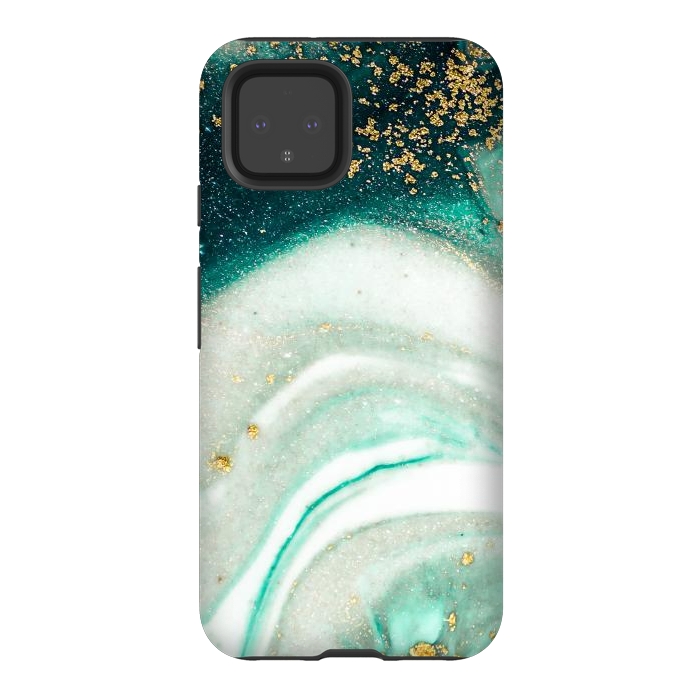 Pixel 4 StrongFit Green Marble Swirls and Agate Ripples by ArtsCase