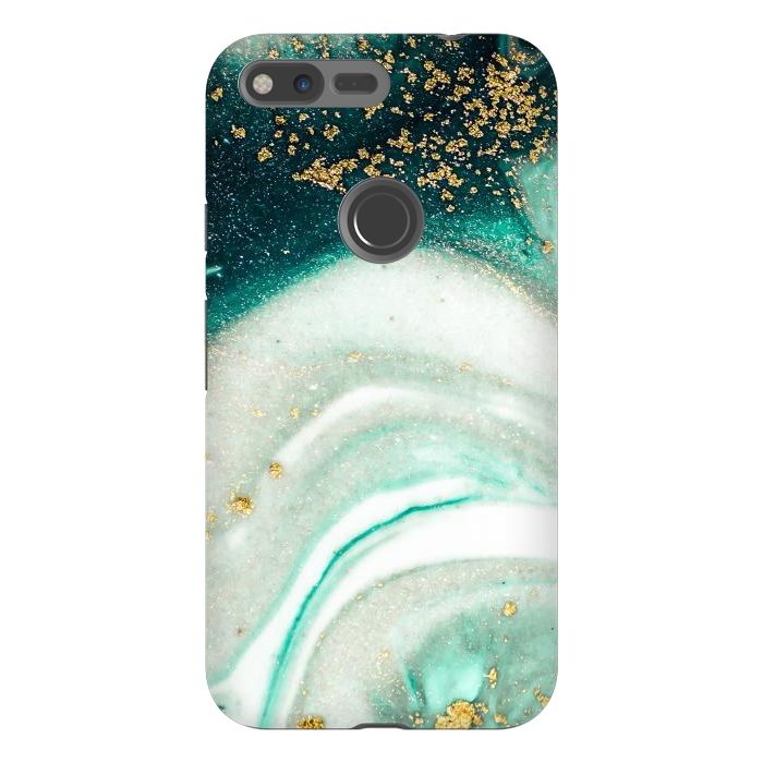 Pixel XL StrongFit Green Marble Swirls and Agate Ripples by ArtsCase