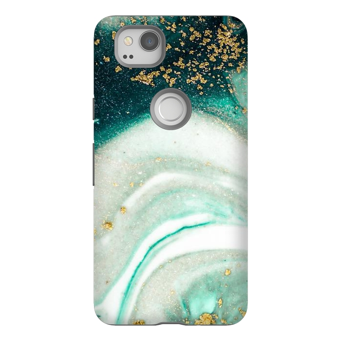Pixel 2 StrongFit Green Marble Swirls and Agate Ripples by ArtsCase