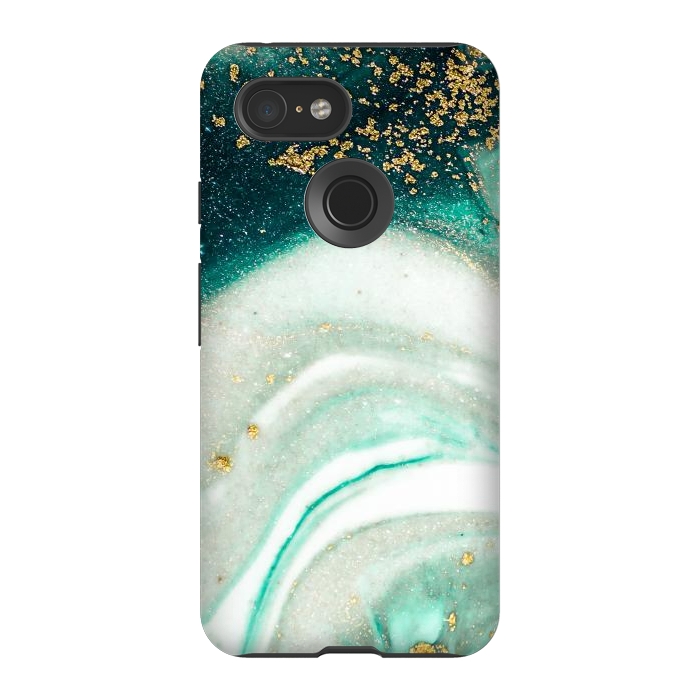 Pixel 3 StrongFit Green Marble Swirls and Agate Ripples by ArtsCase
