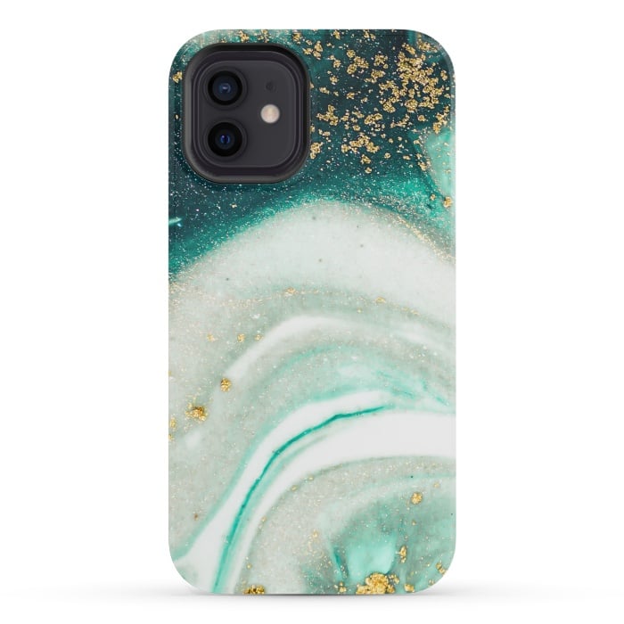 iPhone 12 mini StrongFit Green Marble Swirls and Agate Ripples by ArtsCase