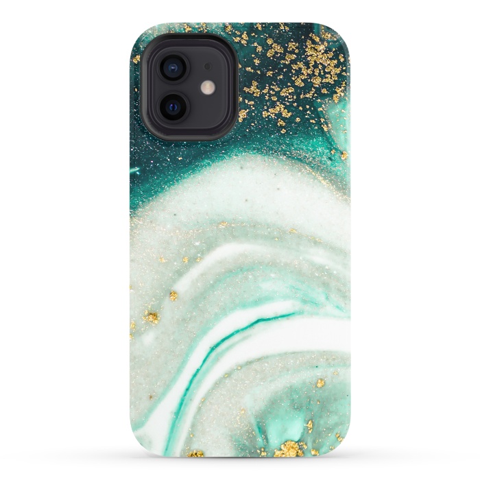 iPhone 12 StrongFit Green Marble Swirls and Agate Ripples por ArtsCase