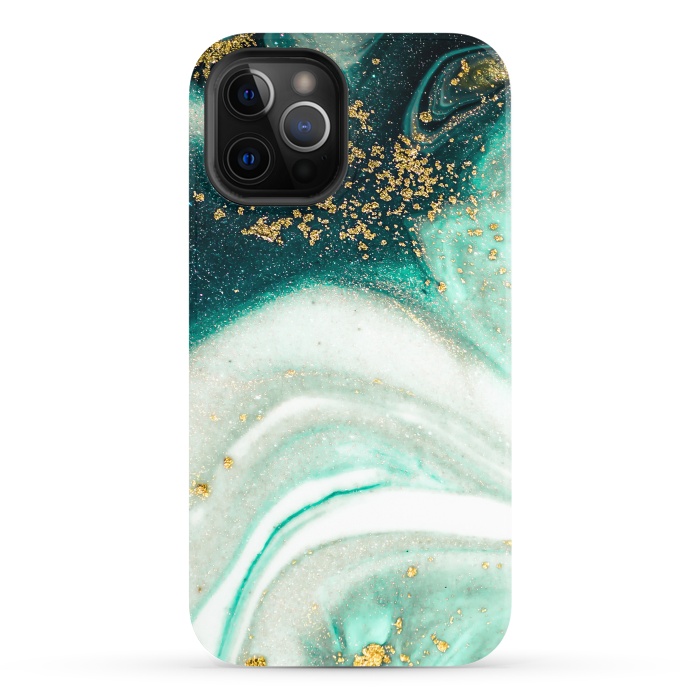 iPhone 12 Pro Max StrongFit Green Marble Swirls and Agate Ripples by ArtsCase
