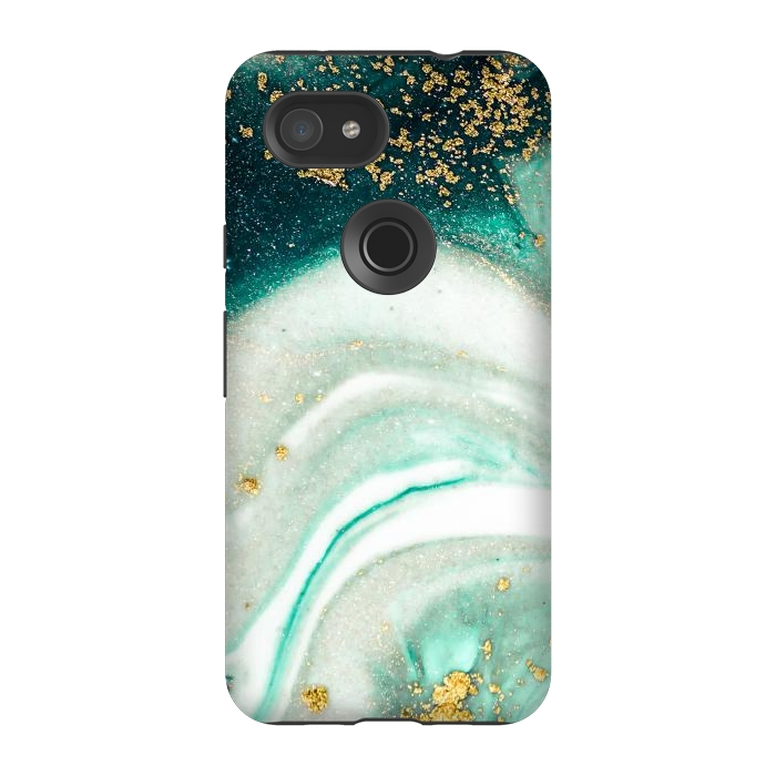Pixel 3A StrongFit Green Marble Swirls and Agate Ripples by ArtsCase