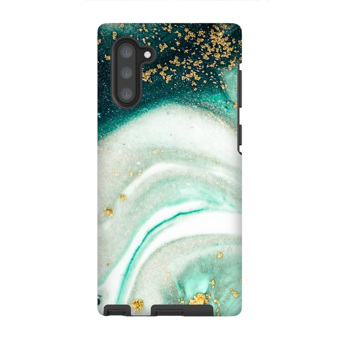 Galaxy Note 10 StrongFit Green Marble Swirls and Agate Ripples by ArtsCase