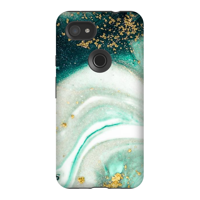 Pixel 3AXL StrongFit Green Marble Swirls and Agate Ripples by ArtsCase