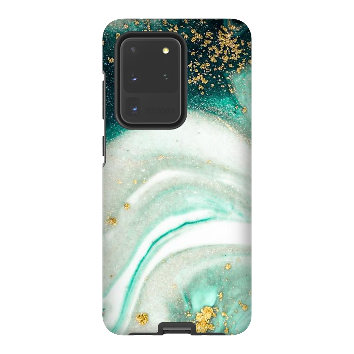 Galaxy S20 Ultra StrongFit Green Marble Swirls and Agate Ripples by ArtsCase