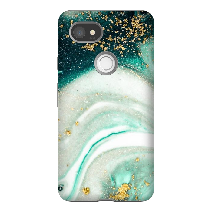 Pixel 2XL StrongFit Green Marble Swirls and Agate Ripples by ArtsCase