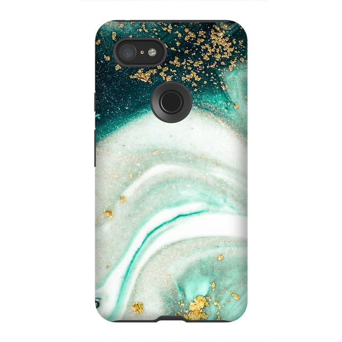 Pixel 3XL StrongFit Green Marble Swirls and Agate Ripples by ArtsCase