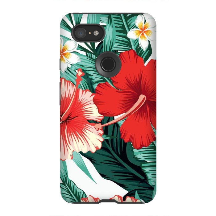 Pixel 3XL StrongFit Exotic Green Tropical Palm fern Leaves by ArtsCase