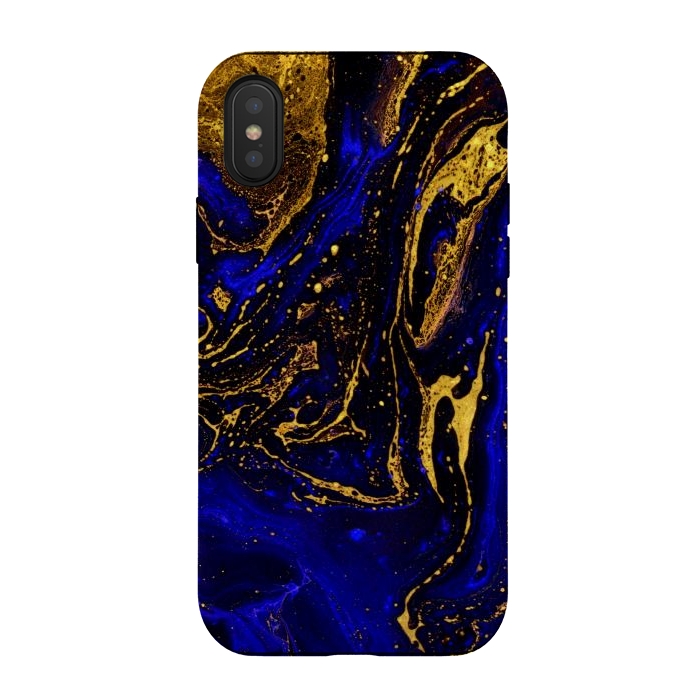 iPhone Xs / X StrongFit Blue marble and abstract gold background texture with swirls by ArtsCase