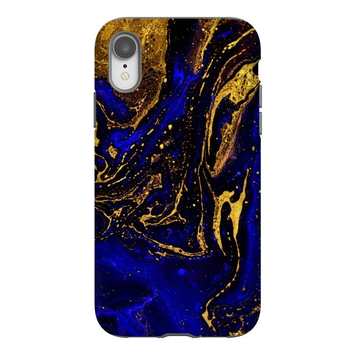 iPhone Xr StrongFit Blue marble and abstract gold background texture with swirls by ArtsCase