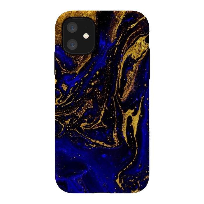 iPhone 11 StrongFit Blue marble and abstract gold background texture with swirls by ArtsCase