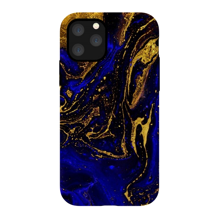 iPhone 11 Pro StrongFit Blue marble and abstract gold background texture with swirls by ArtsCase