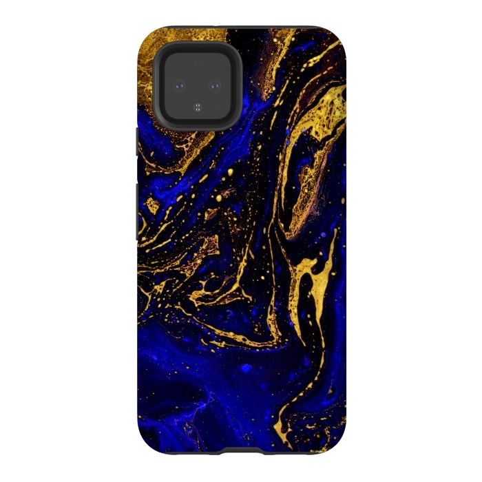 Pixel 4 StrongFit Blue marble and abstract gold background texture with swirls by ArtsCase