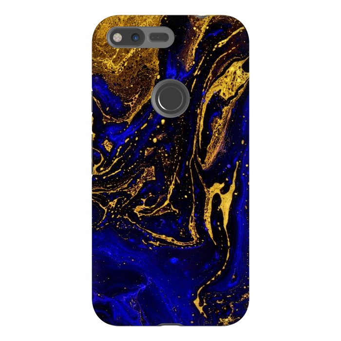 Pixel XL StrongFit Blue marble and abstract gold background texture with swirls by ArtsCase