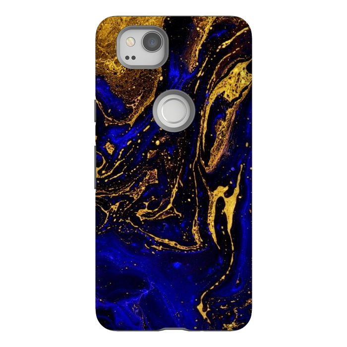 Pixel 2 StrongFit Blue marble and abstract gold background texture with swirls by ArtsCase