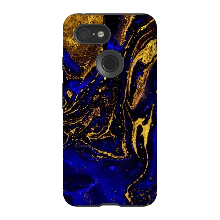 Pixel 3 StrongFit Blue marble and abstract gold background texture with swirls by ArtsCase