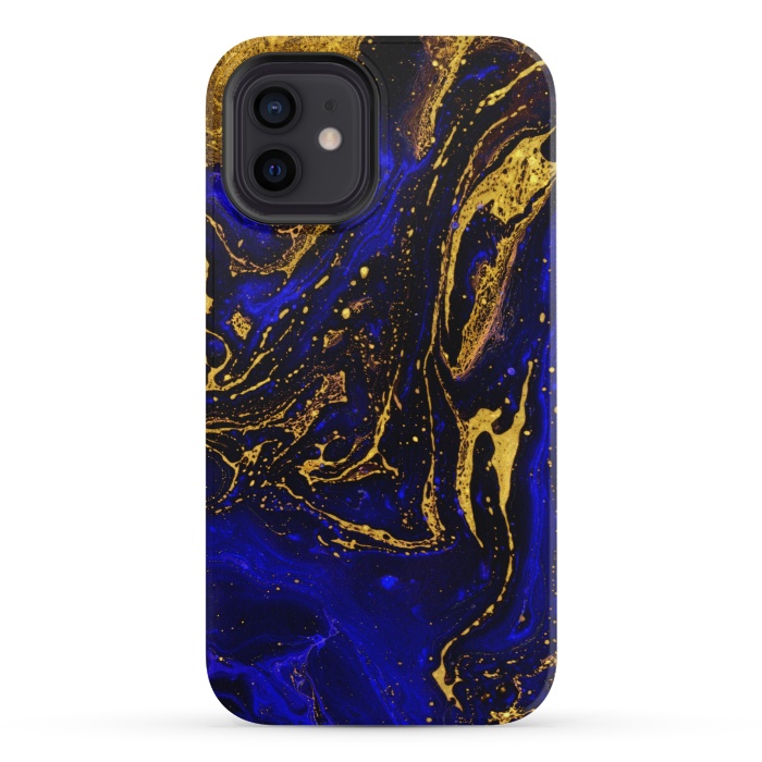 iPhone 12 mini StrongFit Blue marble and abstract gold background texture with swirls by ArtsCase