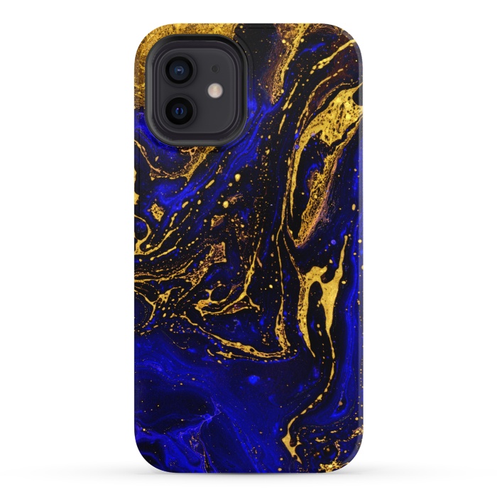 iPhone 12 StrongFit Blue marble and abstract gold background texture with swirls por ArtsCase
