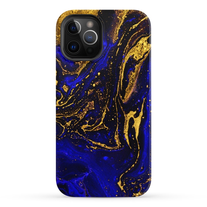 iPhone 12 Pro StrongFit Blue marble and abstract gold background texture with swirls by ArtsCase
