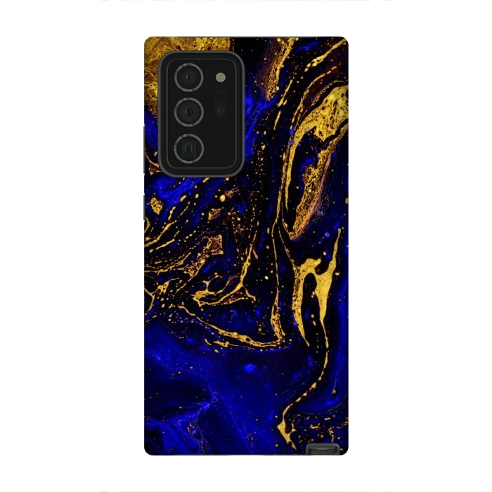 Galaxy Note 20 Ultra StrongFit Blue marble and abstract gold background texture with swirls by ArtsCase