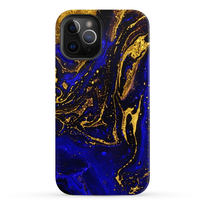iPhone 12 Pro Max StrongFit Blue marble and abstract gold background texture with swirls by ArtsCase