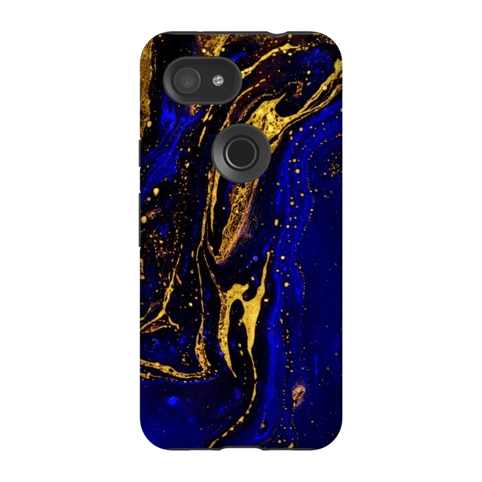 Pixel 3A StrongFit Blue marble and abstract gold background texture with swirls by ArtsCase
