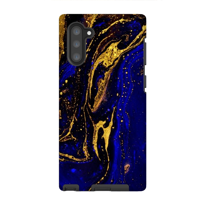 Galaxy Note 10 StrongFit Blue marble and abstract gold background texture with swirls by ArtsCase