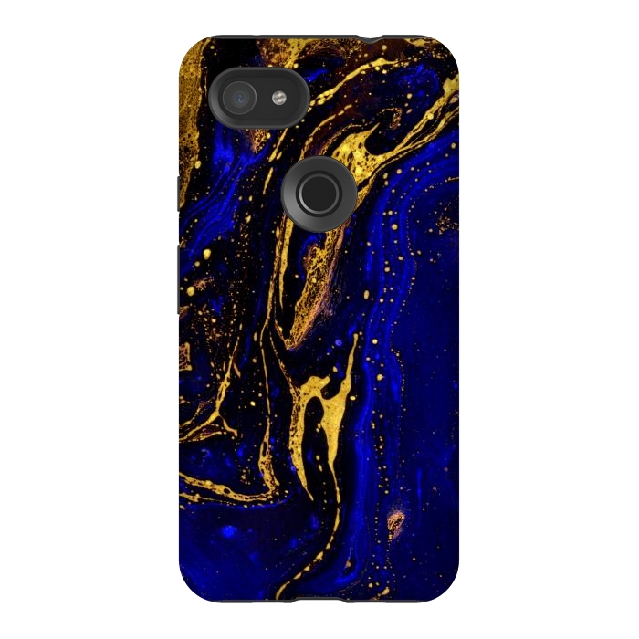 Pixel 3AXL StrongFit Blue marble and abstract gold background texture with swirls by ArtsCase