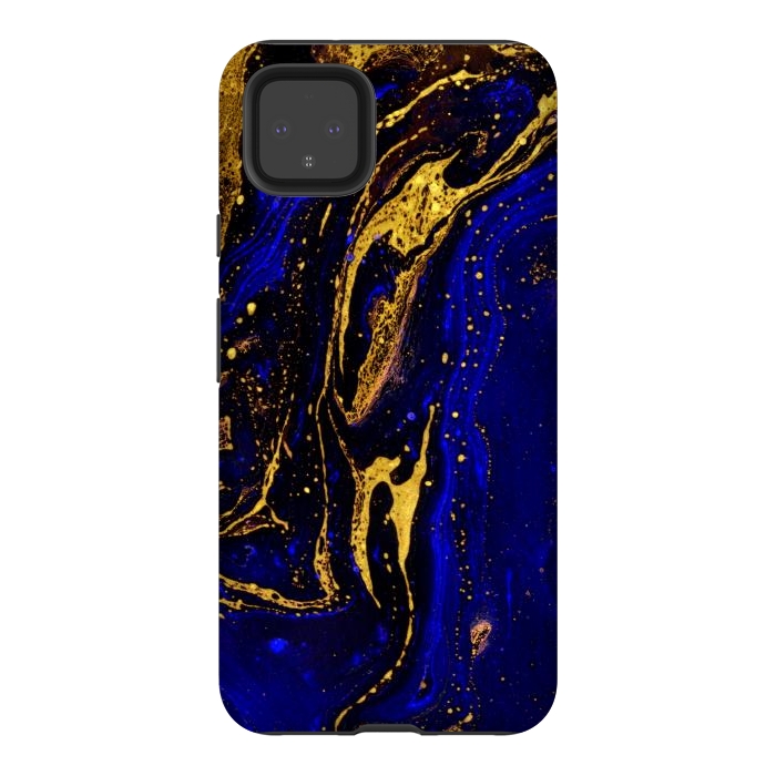 Pixel 4XL StrongFit Blue marble and abstract gold background texture with swirls by ArtsCase