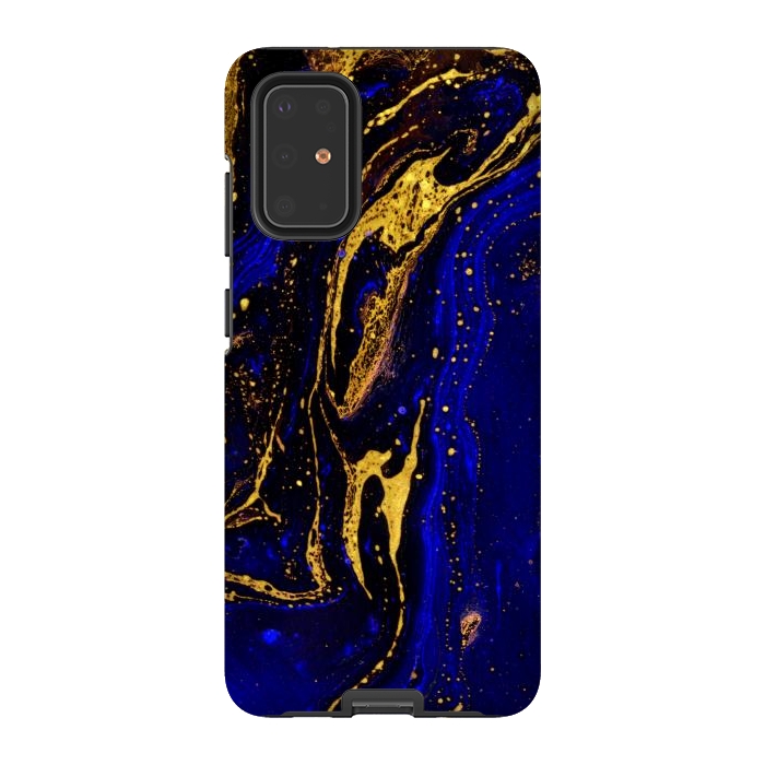Galaxy S20 Plus StrongFit Blue marble and abstract gold background texture with swirls by ArtsCase