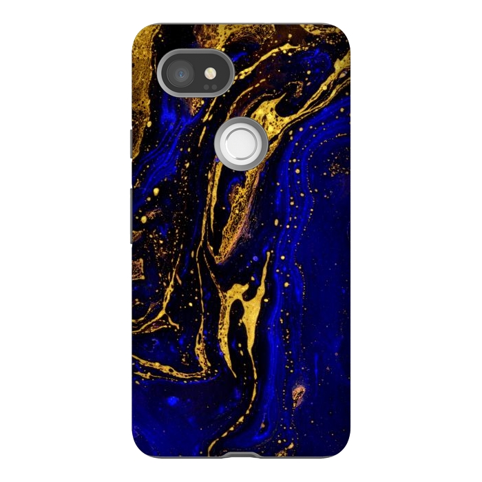 Pixel 2XL StrongFit Blue marble and abstract gold background texture with swirls by ArtsCase