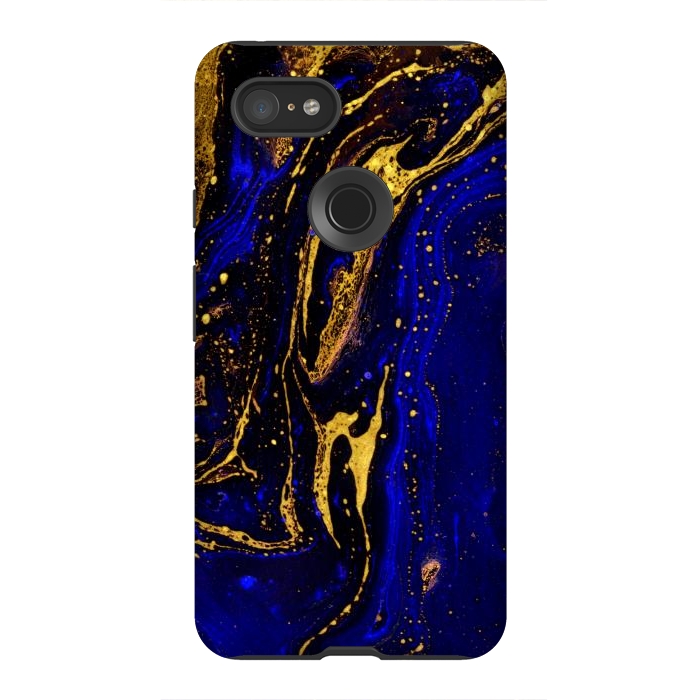 Pixel 3XL StrongFit Blue marble and abstract gold background texture with swirls by ArtsCase