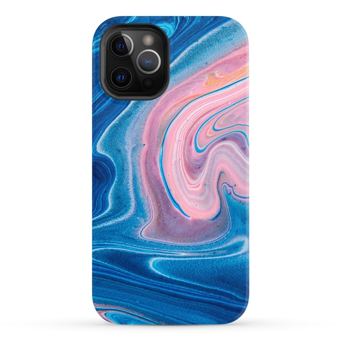 iPhone 12 Pro Max StrongFit Blue Acrylic Pour Color Liquid Marble by ArtsCase
