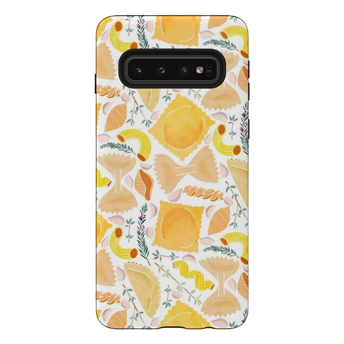 Galaxy S10 StrongFit Pasta Pattern on White by Tangerine-Tane