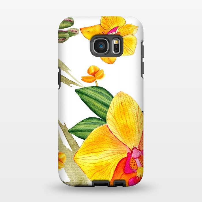 Galaxy S7 EDGE StrongFit watercolor yellow orchid flowers by haroulita