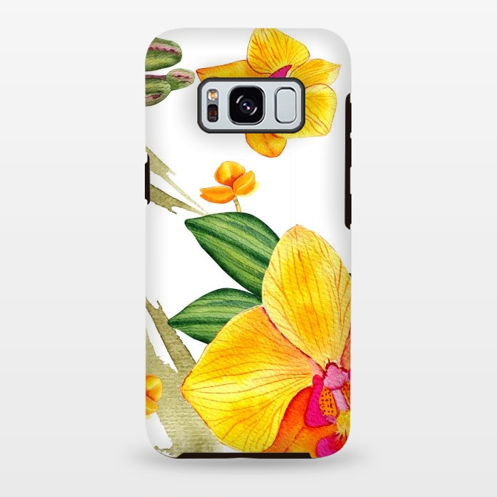 Galaxy S8 plus StrongFit watercolor yellow orchid flowers by haroulita