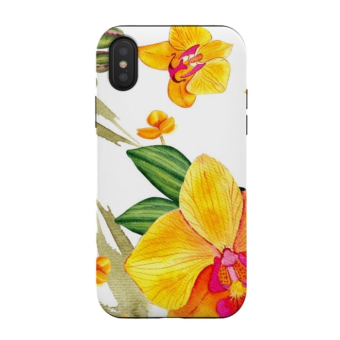 iPhone Xs / X StrongFit watercolor yellow orchid flowers by haroulita